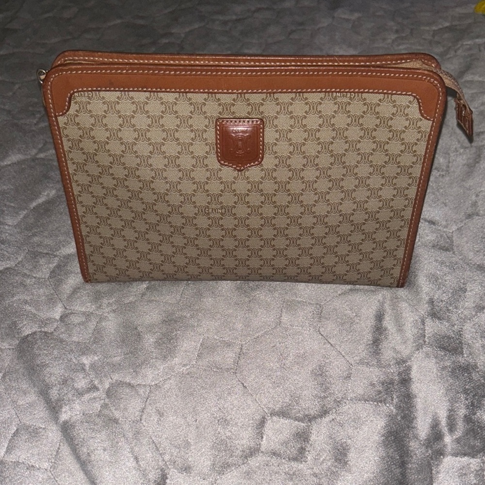 Celine Brown and Tan Toiletry or Clutch Bag Elegant Design